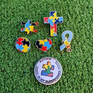AUTISM Support Awareness Cloisonne Puzzle/Badge Lapel/Hat/Vest 6Pc Set Pin New